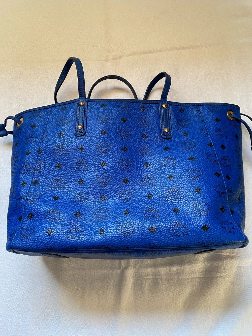 MCM Royal Blue Monogrammed Tote with Gold Plaque (Reversible) - Picture 2 of 4
